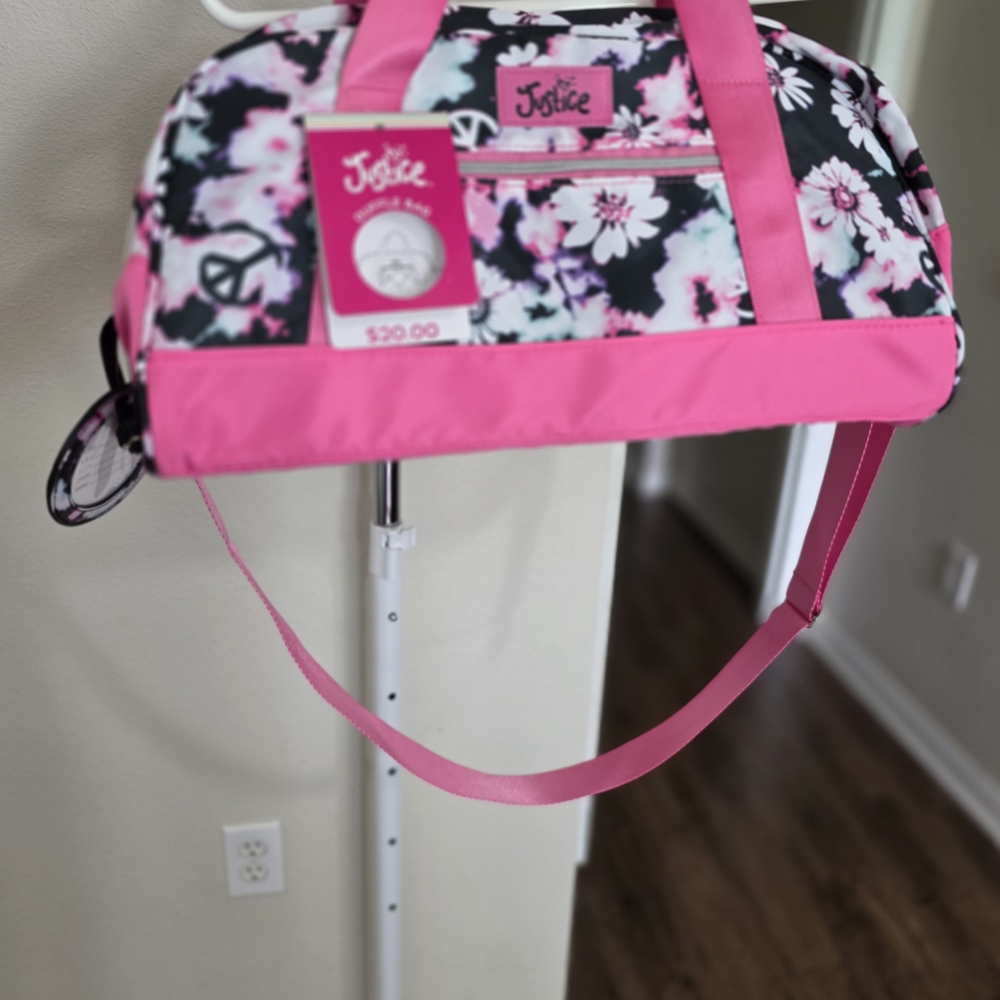 Justice Floral Pink and Black Duffel Bag